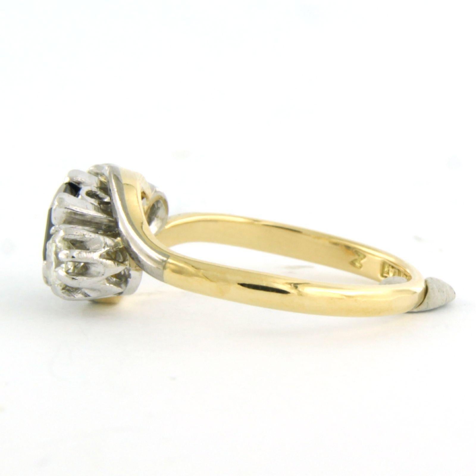 ART NOUVEAU Bague avec saphir et diamants taille brillant Or 18k et platine Excellent état - En vente à The Hague, ZH