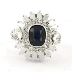 ART NOUVEAU ring with sapphire and old mine cut diamonds up to 2.00ct 18k gold
