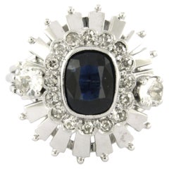 ART NOUVEAU ring with sapphire and old mine cut diamonds up to 2.00ct 18k gold