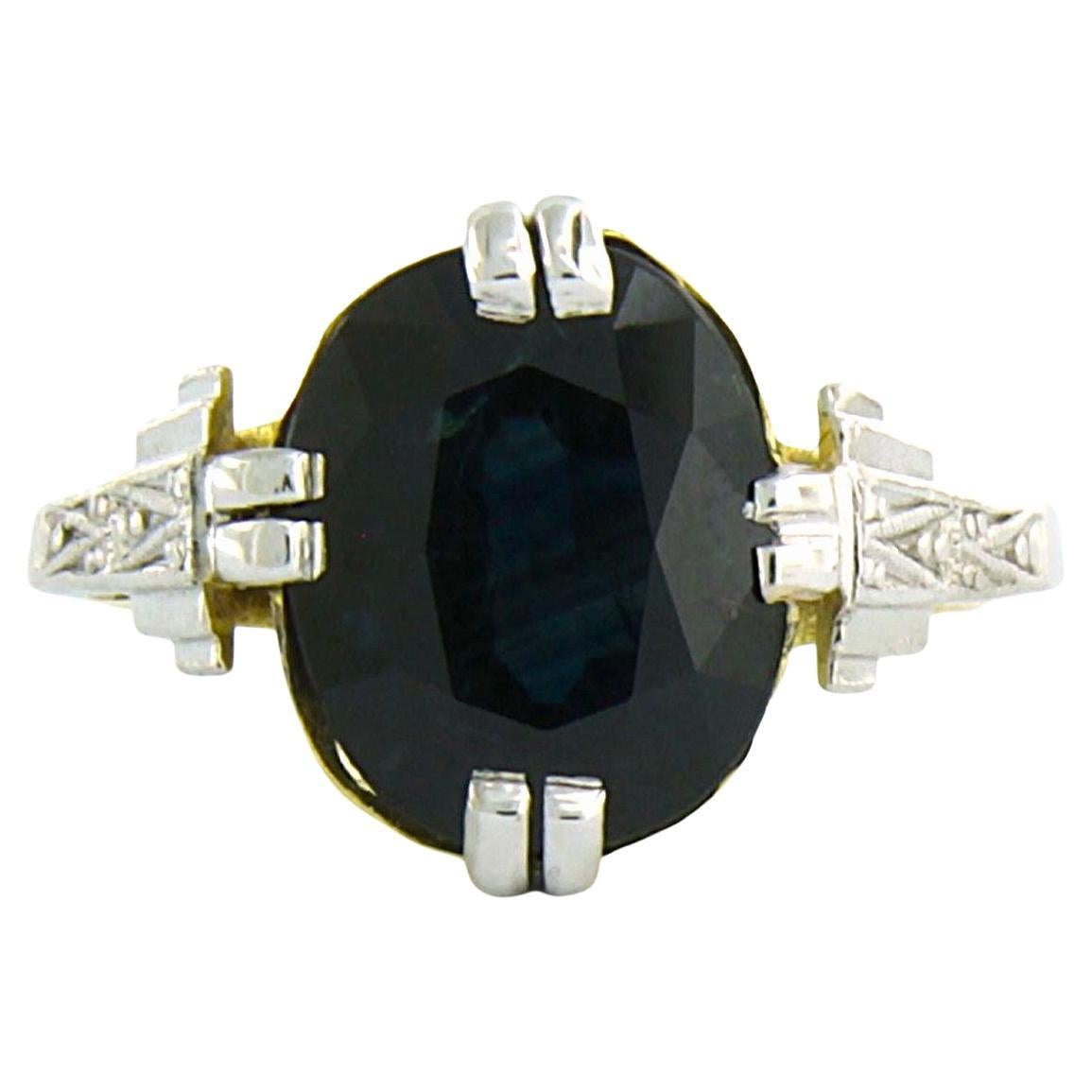 ART NOUVEAU Ring mit Saphir bis zu 2,85ct 18k Gold und Platin 2,9 Gramm