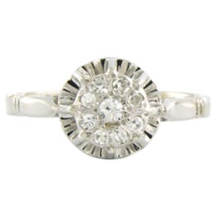 ART NOUVEAU Ring with single cut diamonds up to 0.24ct 18k white gold 3.0 grams