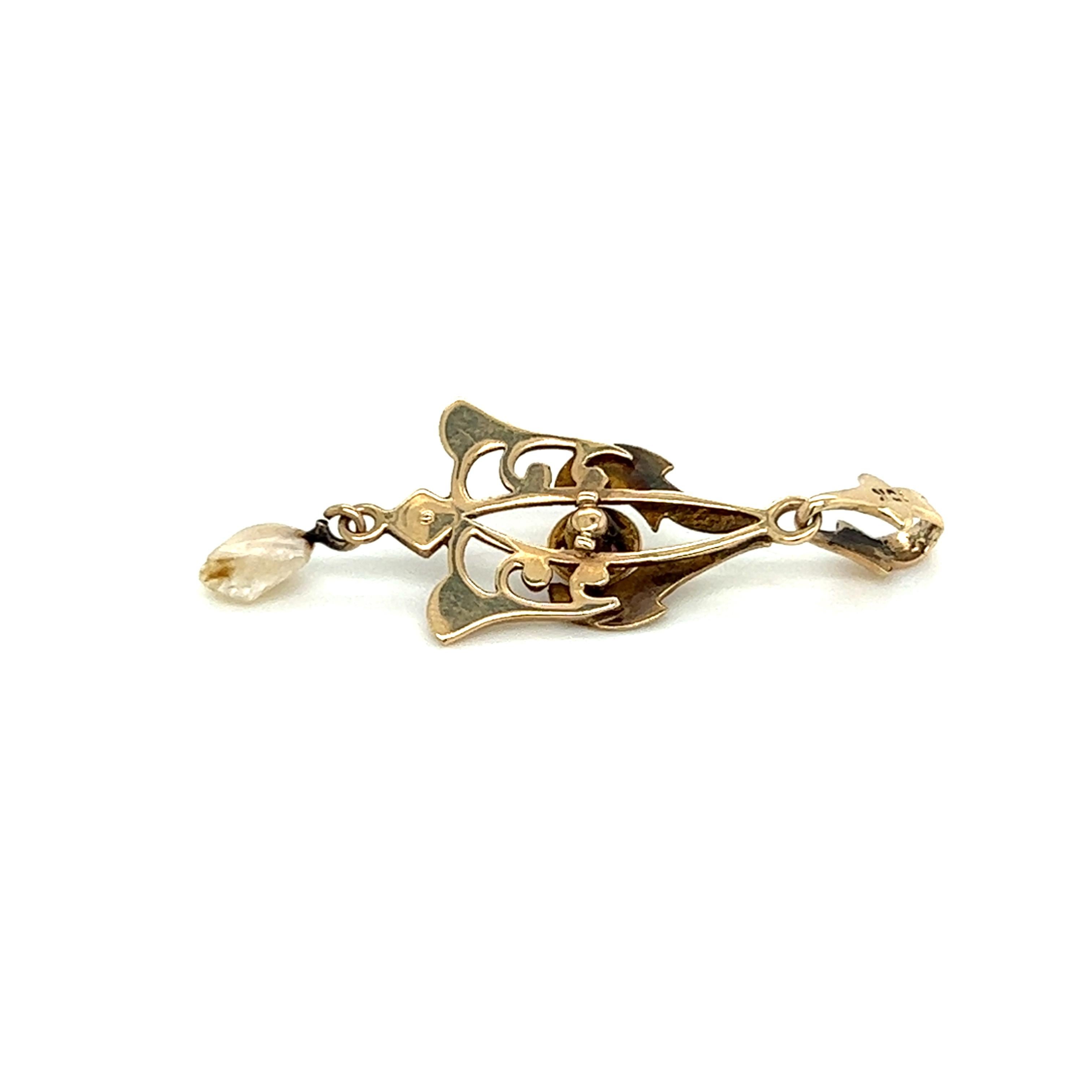 Jugendstil Flussperle & rosa Saphir Anhänger in 10K Gelbgold (Art nouveau)