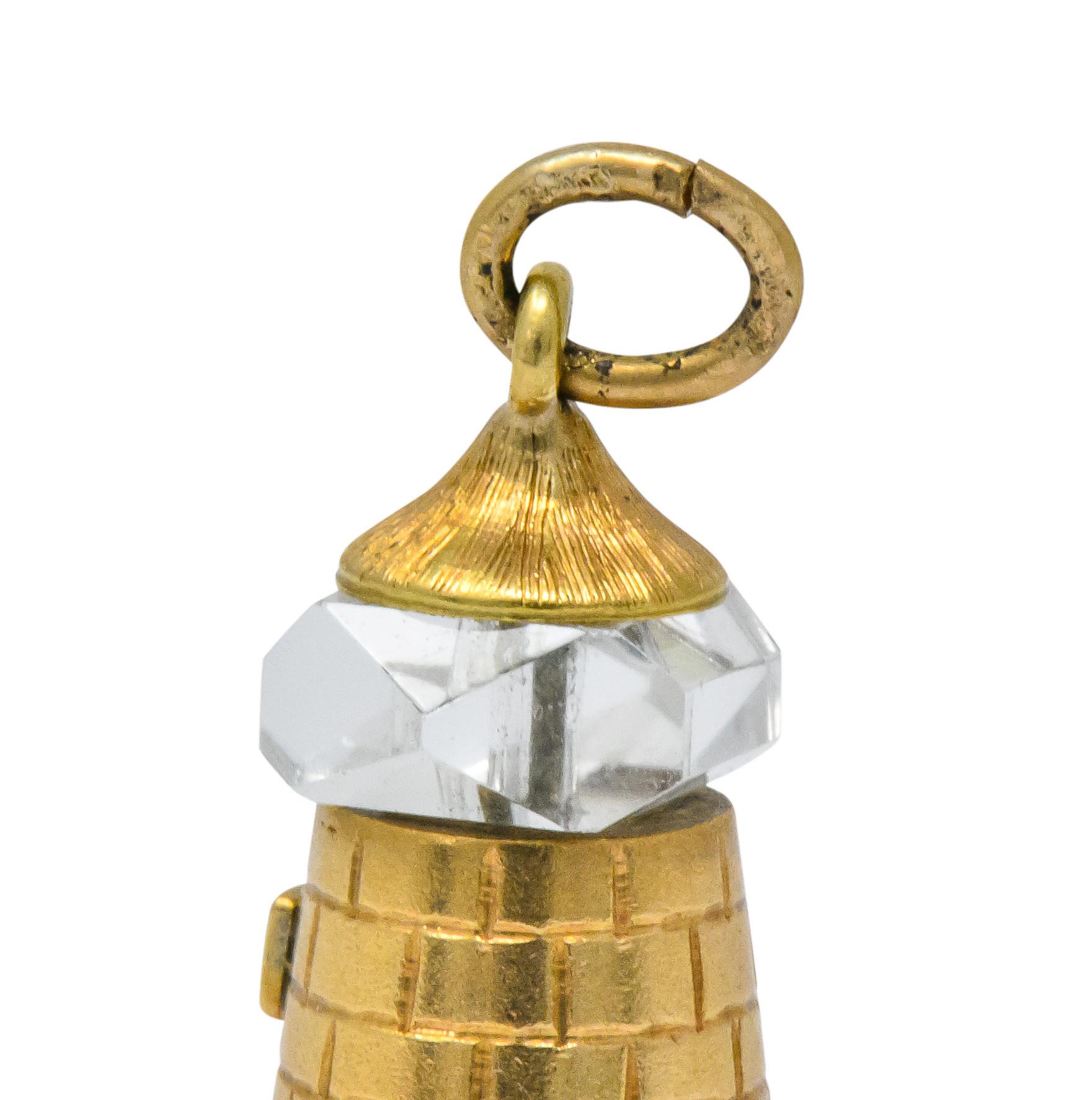 Art Nouveau Rock Crystal 14 Karat Yellow Gold Lighthouse Charm 1