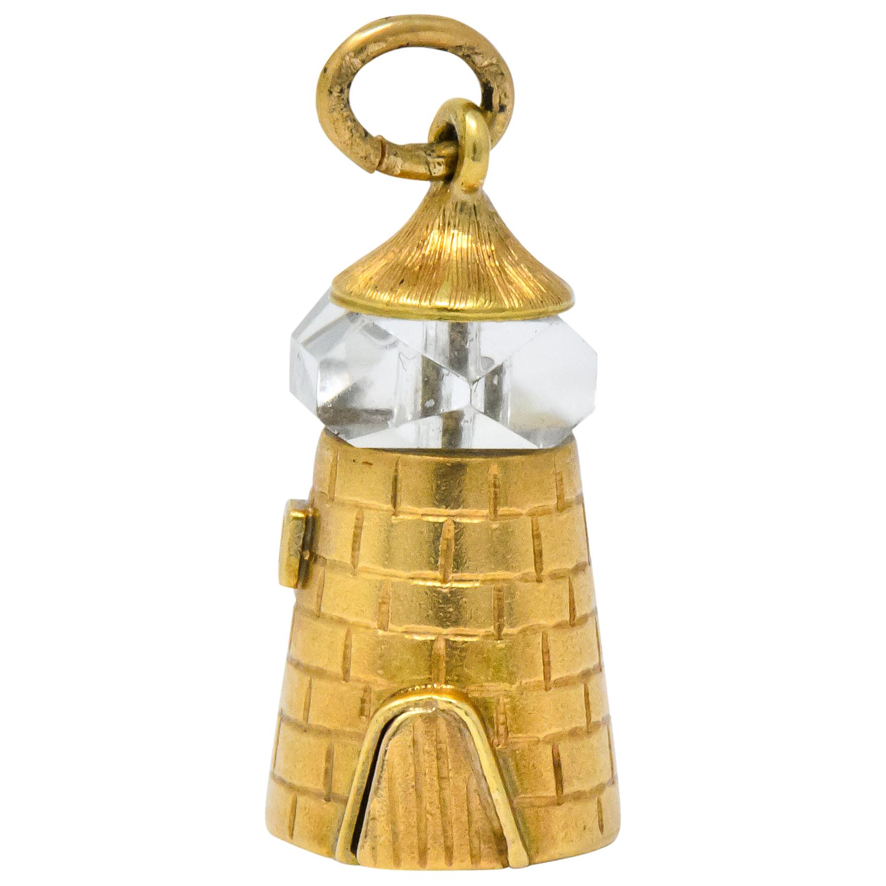 Art Nouveau Rock Crystal 14 Karat Yellow Gold Lighthouse Charm