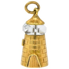 Antique Art Nouveau Rock Crystal 14 Karat Yellow Gold Lighthouse Charm
