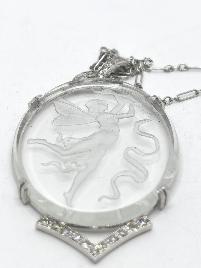 Art Nouveau Rock Crystal 18kt Gold Diamond Necklace For Sale at 1stDibs
