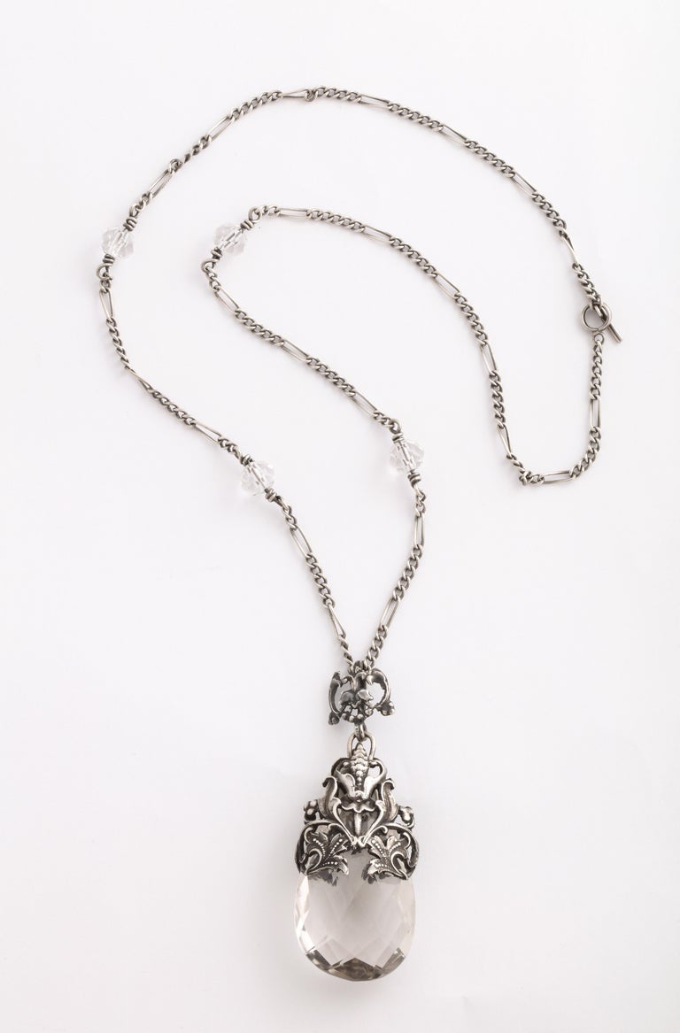 Art Nouveau Rock Crystal Sterling Necklace For Sale at 1stDibs