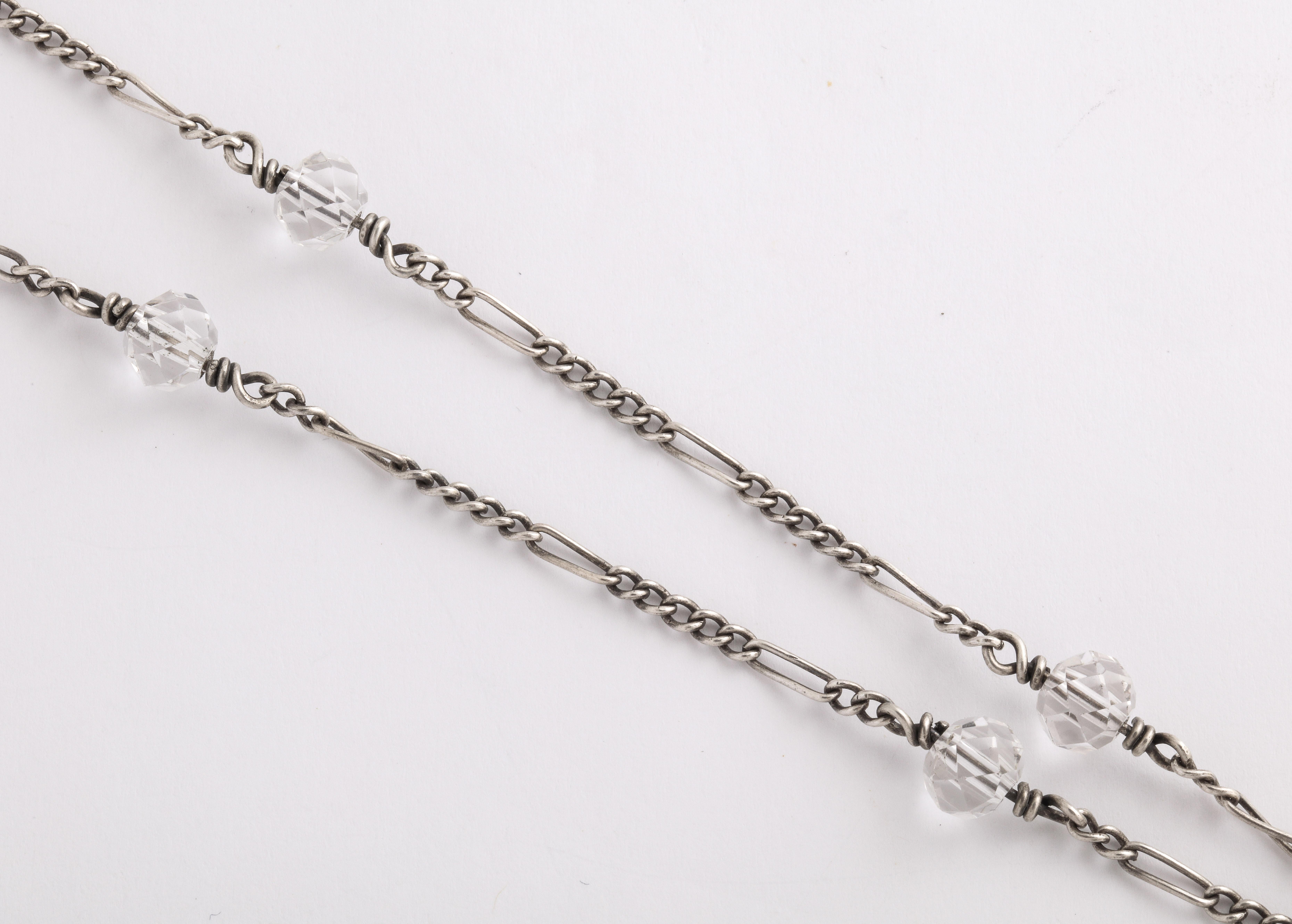Taille poire Collier Art Nouveau en cristal de roche et sterling en vente