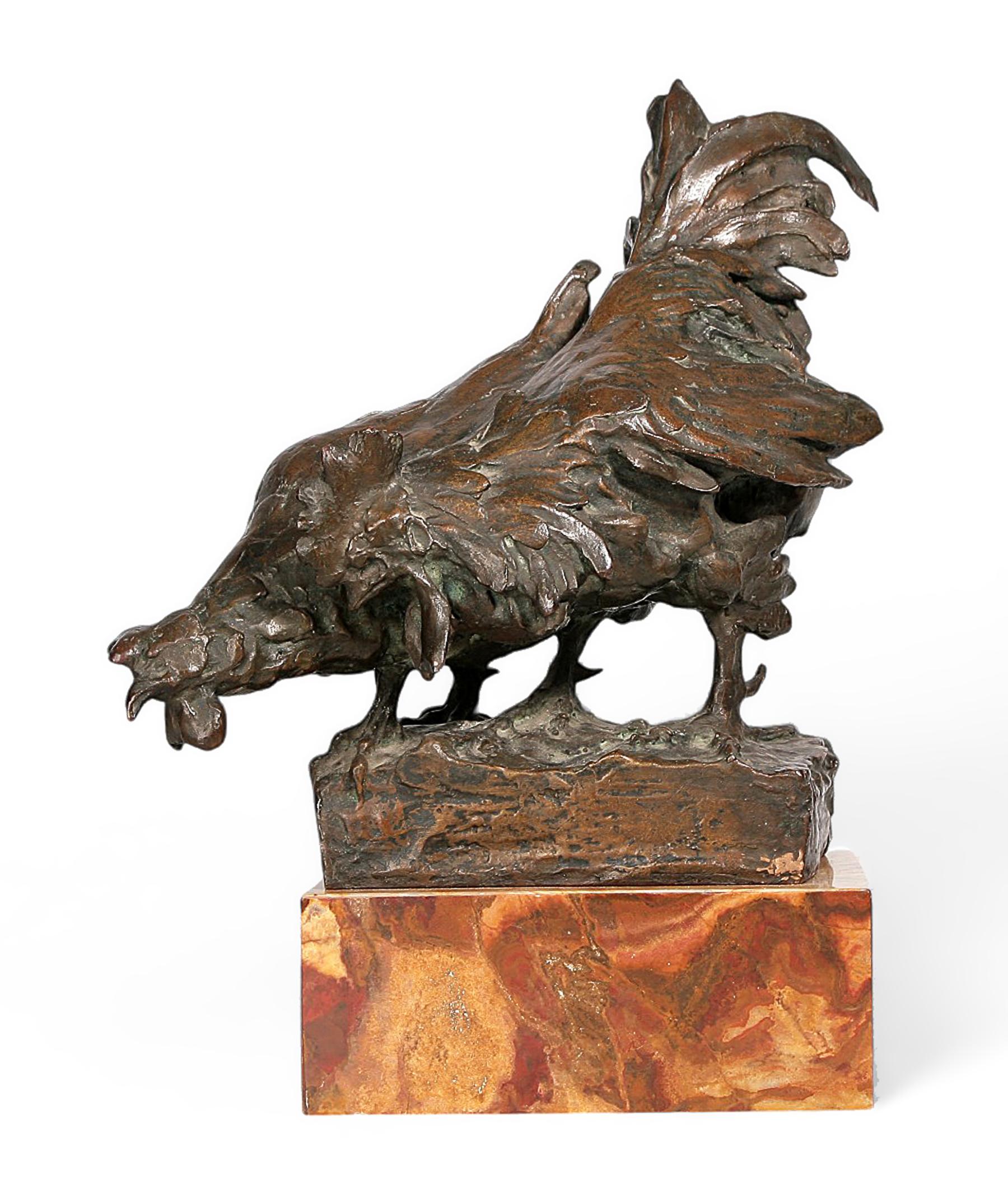 Italian Art Nouveau Rooster and Hen Bronze Sculpture by Enrico Marcello Zosi, Italy