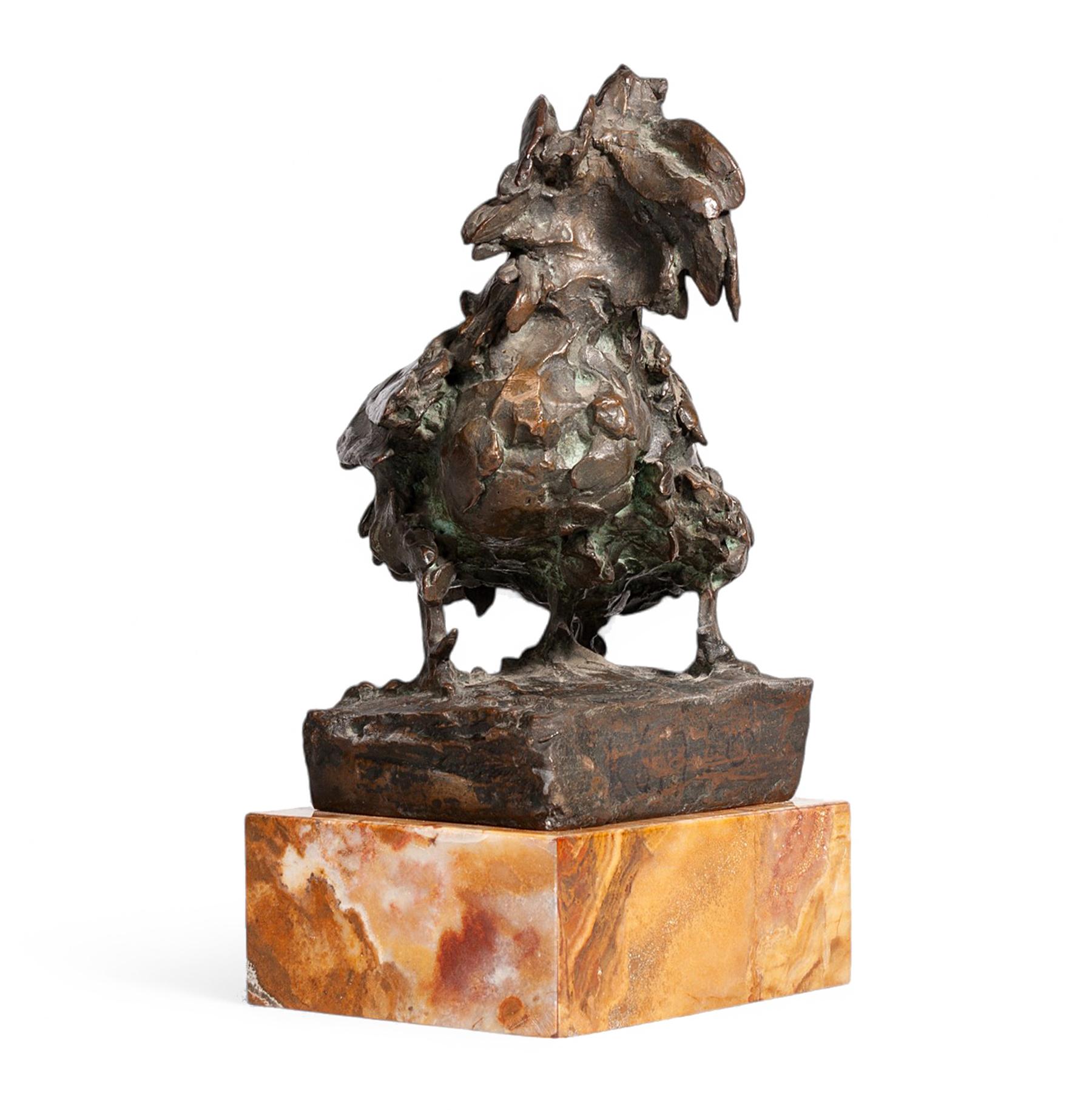 20th Century Art Nouveau Rooster and Hen Bronze Sculpture by Enrico Marcello Zosi, Italy