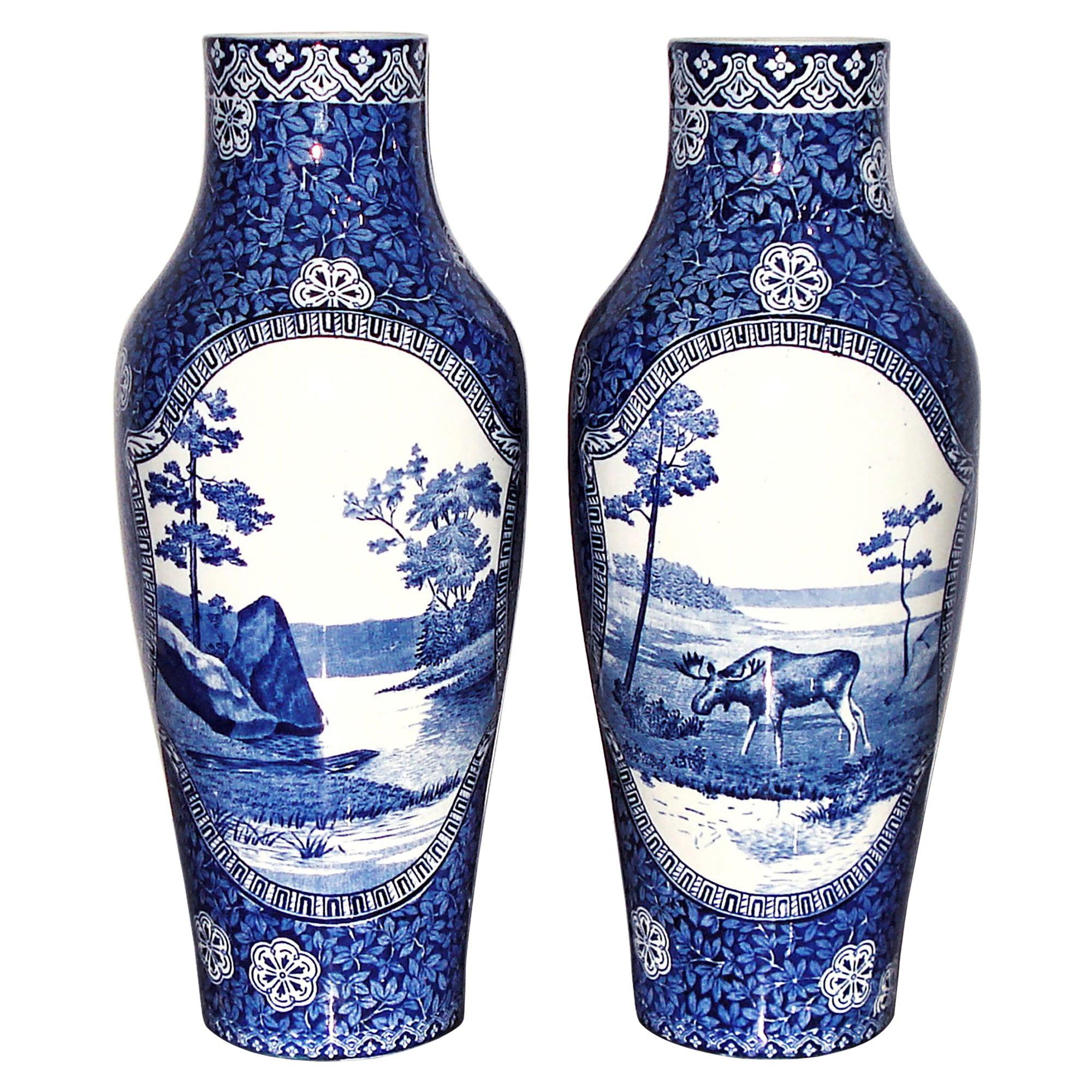 Art Nouveau Rörstrand Pair of Porcelain Vases, Sweden, 19th Century