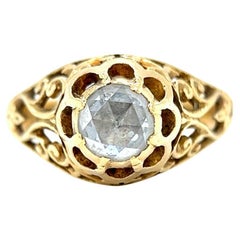Art Nouveau Rose Cut Diamond 18 Karat Yellow Gold Foil Back Filigree Ring