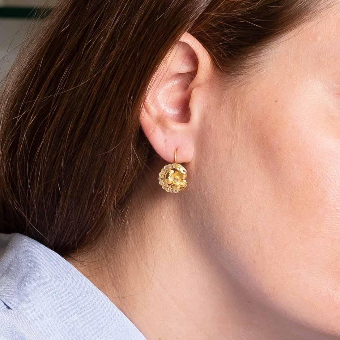 Art Nouveau Rose Cut Diamond Earrings In Good Condition For Sale In Milano, MI