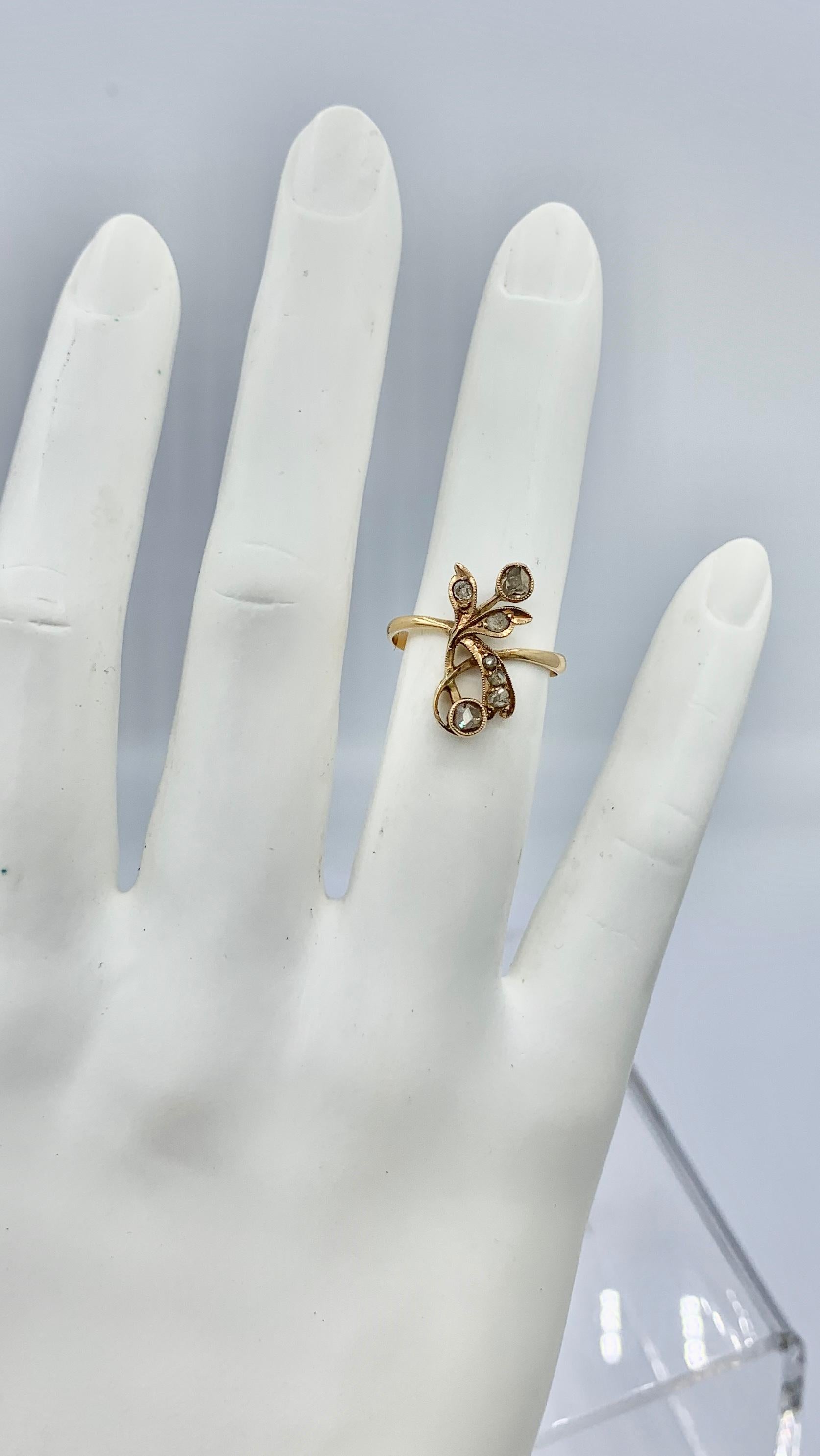 Women's Art Nouveau Rose Cut Diamond Flower Ring 18 Karat Gold Engagement Wedding Ring