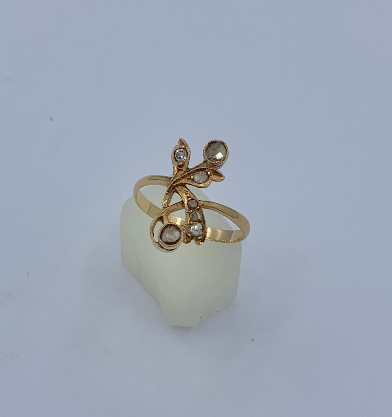 Art Nouveau Rose Cut Diamond Flower Ring 18 Karat Gold Engagement Wedding Ring 1