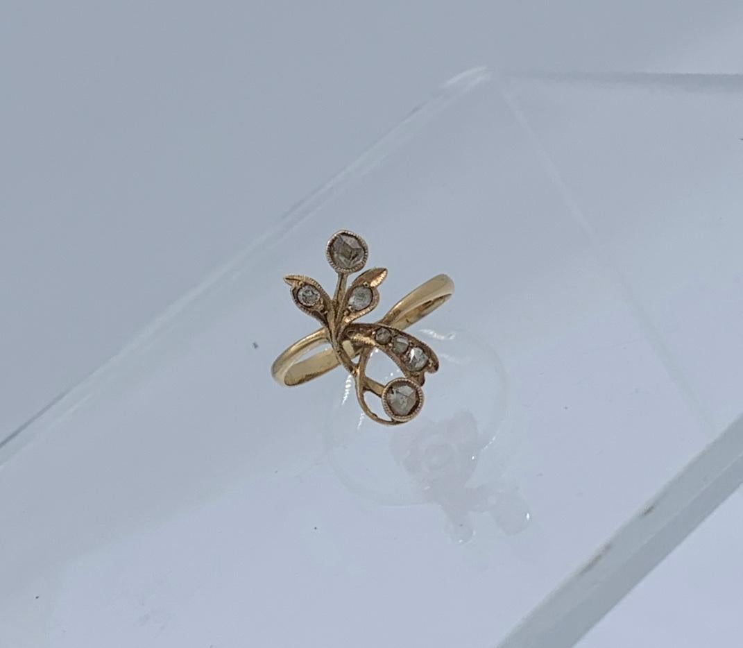 Art Nouveau Rose Cut Diamond Flower Ring 18 Karat Gold Engagement Wedding Ring 2