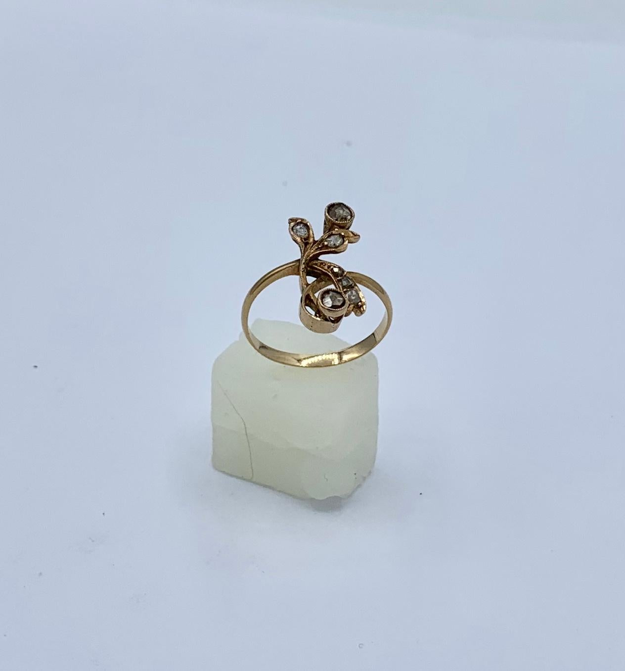 Art Nouveau Rose Cut Diamond Flower Ring 18 Karat Gold Engagement Wedding Ring 4