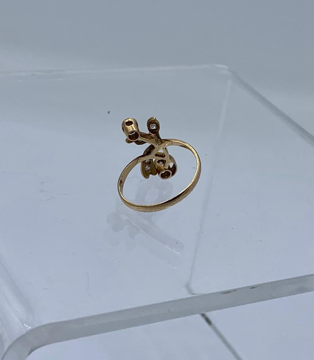 Art Nouveau Rose Cut Diamond Flower Ring 18 Karat Gold Engagement Wedding Ring 5