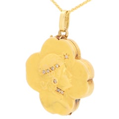 Art Nouveau Rose Cut Diamond Four Leaf Clover Locket in 18k Yellow Gold