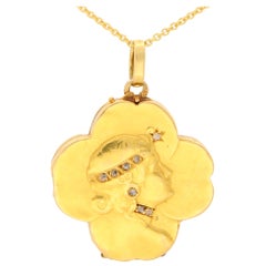 Antique Art Nouveau Rose Cut Diamond Four Leaf Clover Locket in 18k Yellow Gold