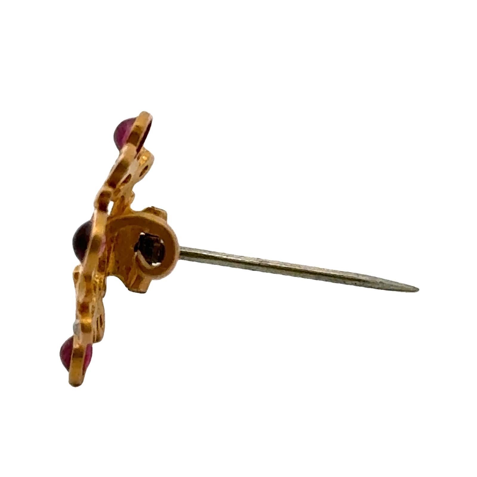Art Nouveau Rose Cut Diamond Ruby 14 Karat Yellow Gold Brooch In Excellent Condition In Boca Raton, FL