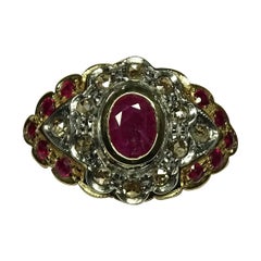 Antique Art Nouveau Rose Cut Diamonds Ruby 14 Karat Yellow Gold Ring