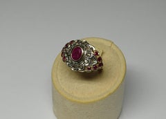Art Nouveau Rose Cut Diamonds Ruby 14 Karat Yellow Gold Ring