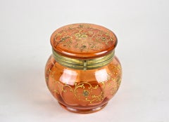 Art Nouveau Rose Glass Box with Hinged Lid, Enamel Painted, Austria, circa 1910