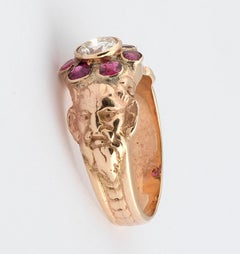 Art Nouveau Rose Gold Diamond and Ruby Cluster Ring
