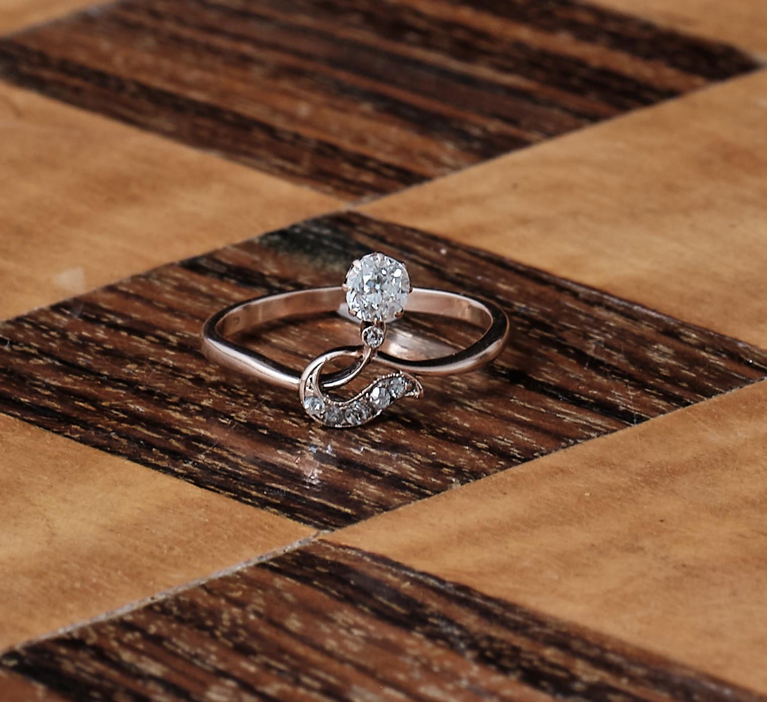 Art Nouveau rose gold diamond ring For Sale 1