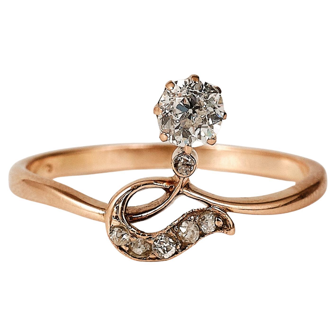 Art Nouveau rose gold diamond ring For Sale