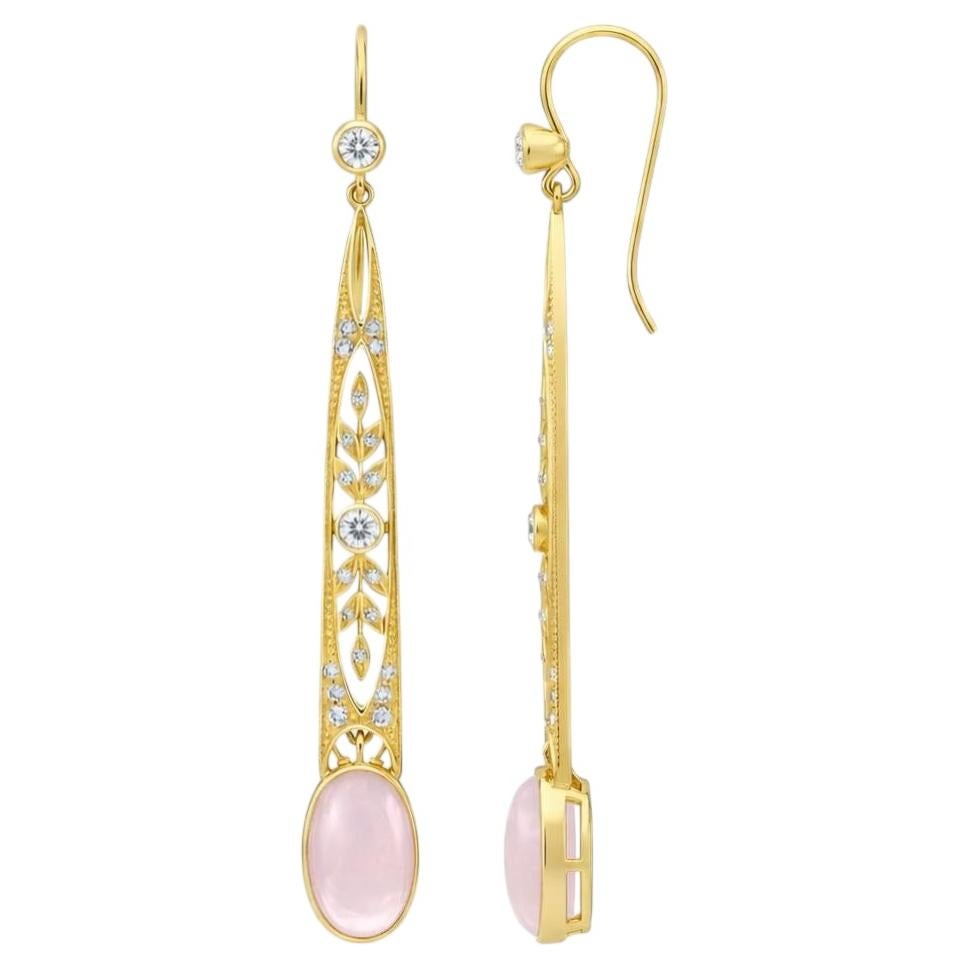 Art Nouveau Rose Quartz Drop Earrings 14k gold