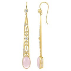 Art Nouveau Rose Quartz Drop Earrings 14k gold