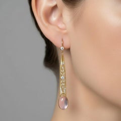 Art Nouveau Rose Quartz Drop Earrings silver, gold