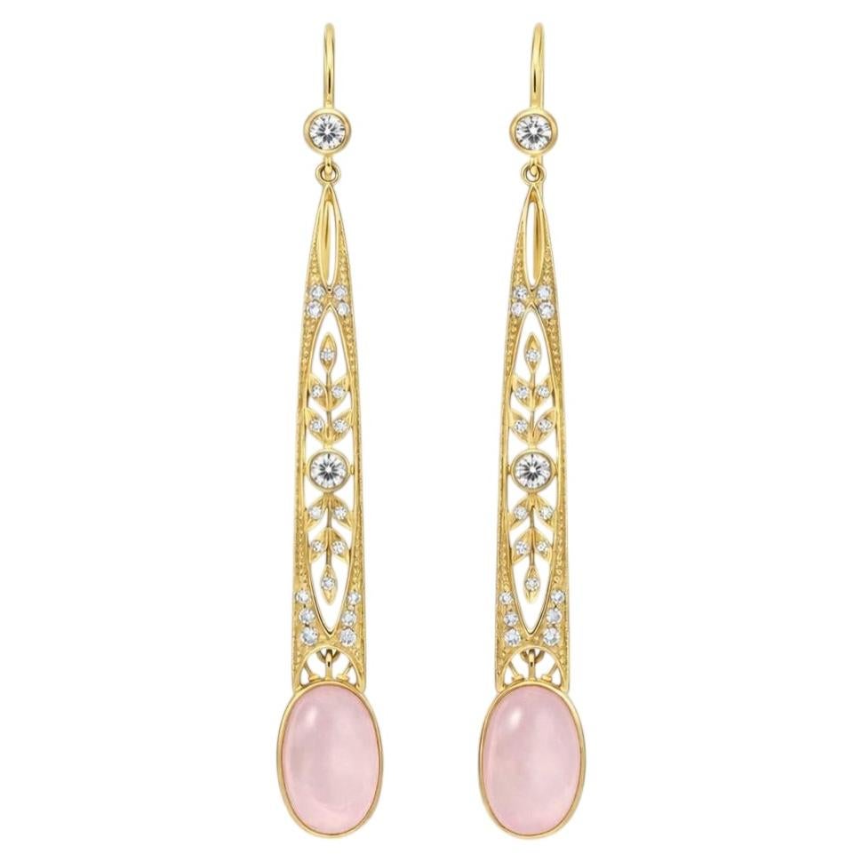 Art Nouveau Rose Quartz Drop Earrings silver, gold