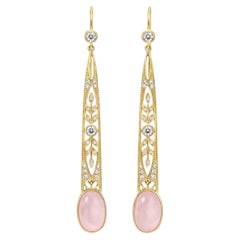 Art Nouveau Rose Quartz Drop Earrings silver, gold