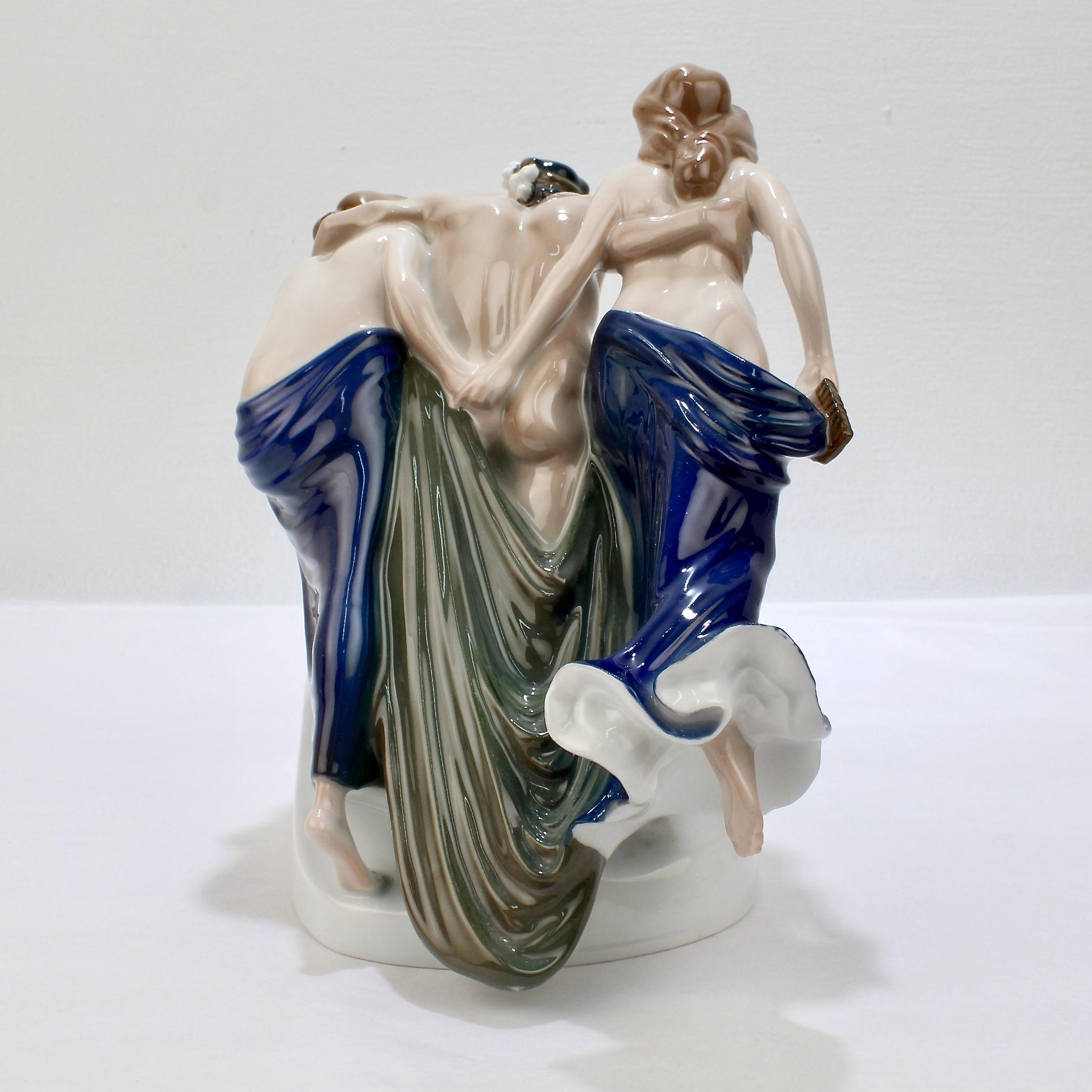 German Art Nouveau Rosenthal Porcelain Figurine of Storming Bacchantes by A. Cassmann For Sale
