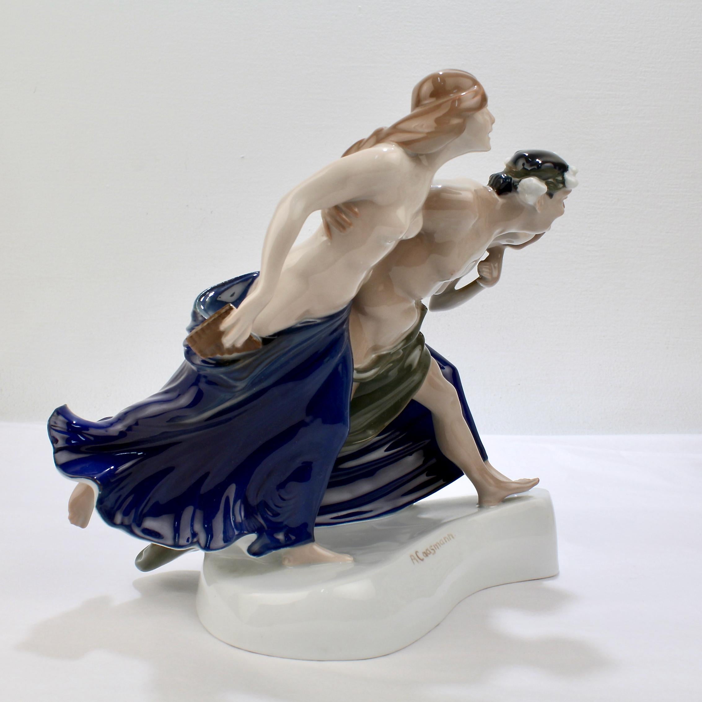 Art Nouveau Rosenthal Porcelain Figurine of Storming Bacchantes by A. Cassmann In Good Condition For Sale In Philadelphia, PA