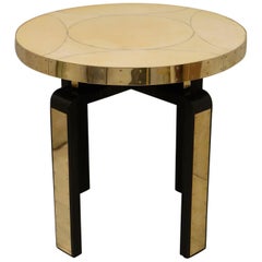 Art Nouveau Round Goat Skin and Brass Austrian Side Table, 1910