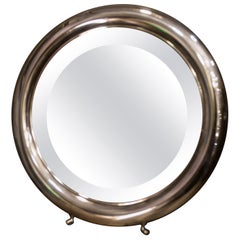 Antique Art Nouveau Round Mirror Silver English Dressing Table Mirror, Legs, 1930-1940s