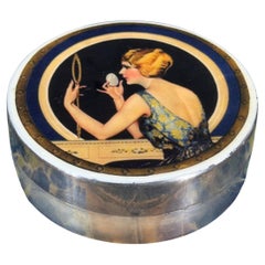 Art Nouveau Round Trinket Box, Metal 
Paint, France, 1930s