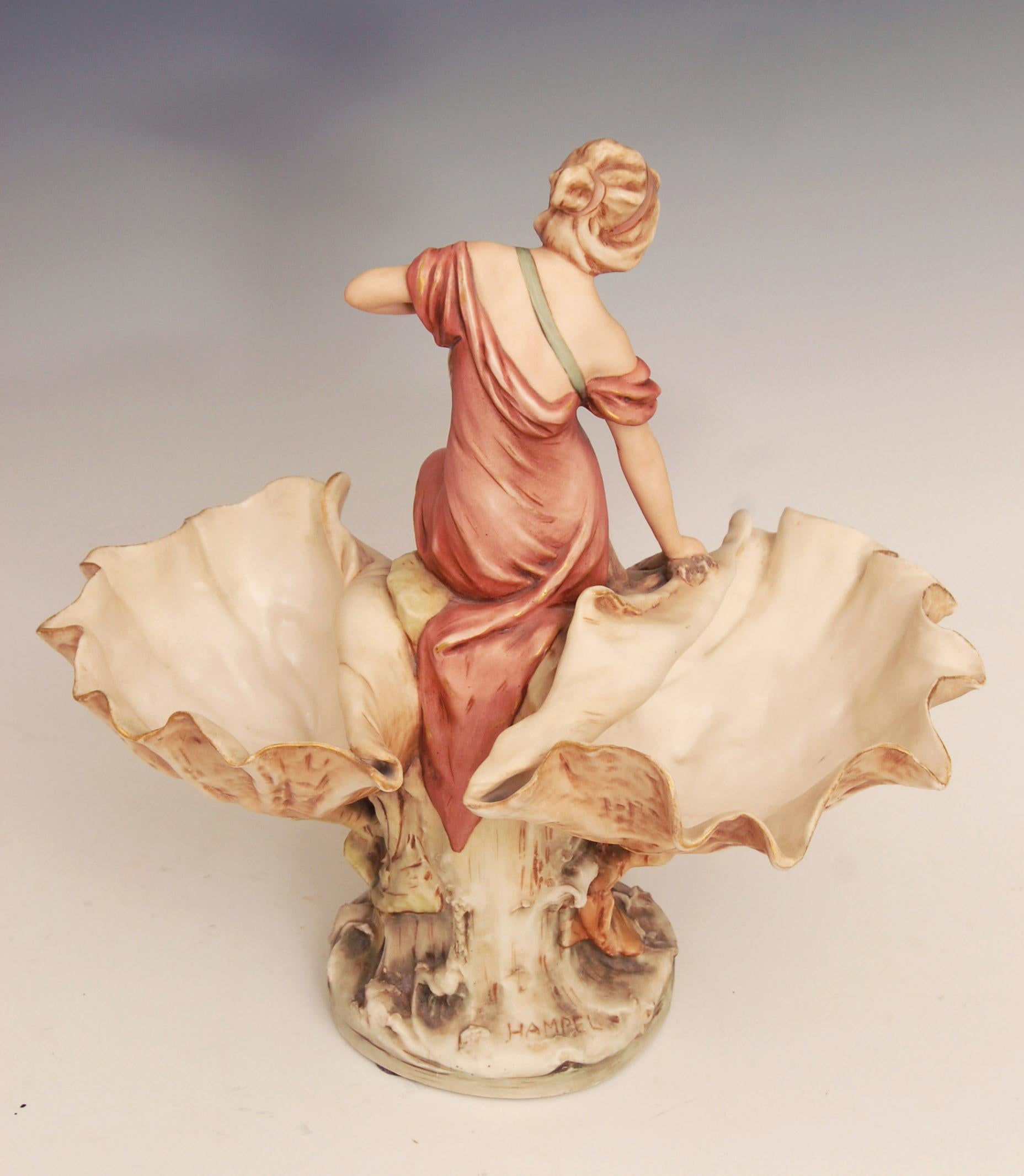 Art Nouveau Royal Dux Porcelain Double Comport / Centrepiece In Good Condition For Sale In Brighton, GB