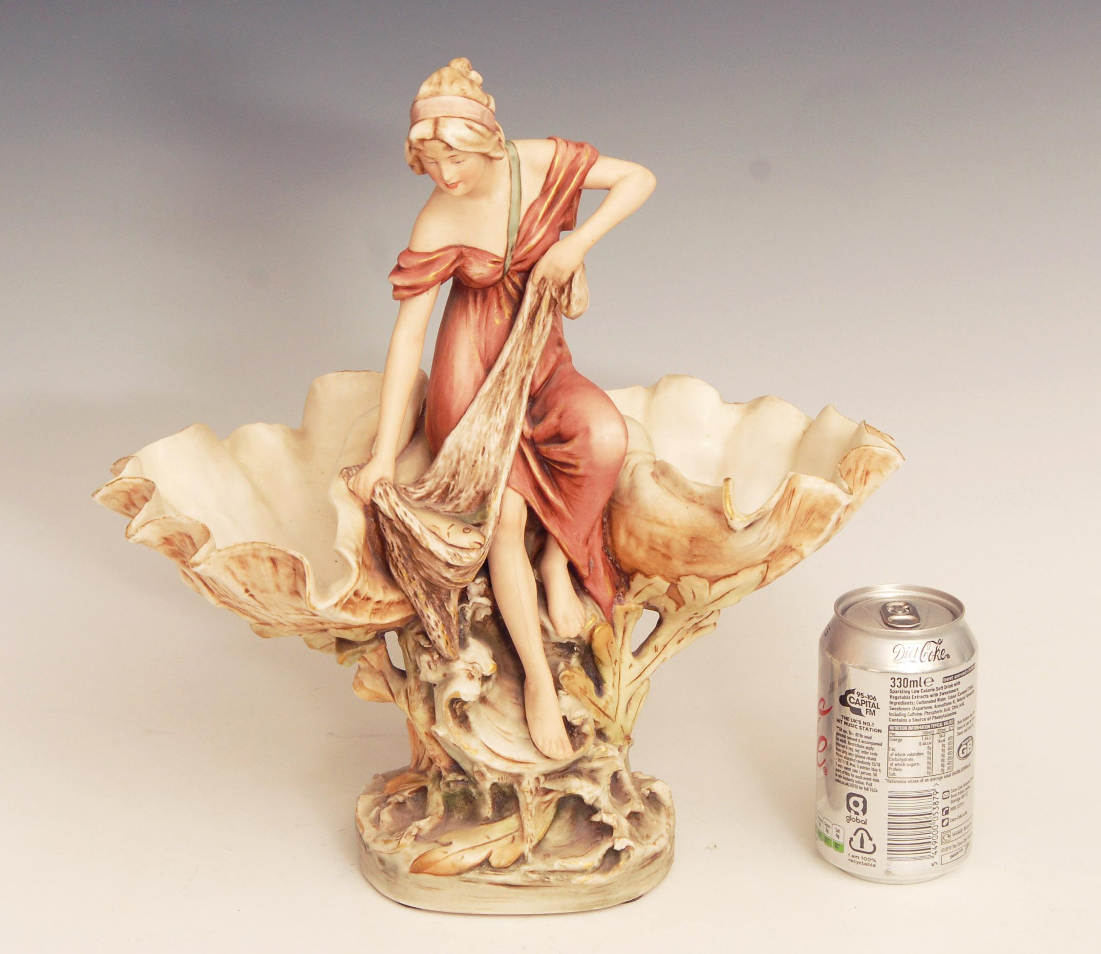 20th Century Art Nouveau Royal Dux Porcelain Double Comport / Centrepiece For Sale