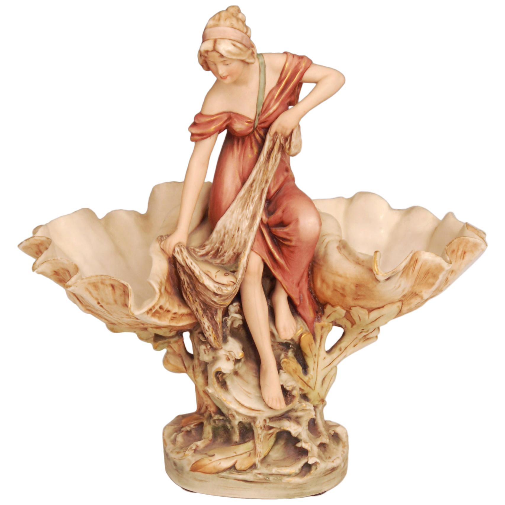 Art Nouveau Royal Dux Porcelain Double Comport / Centrepiece For Sale