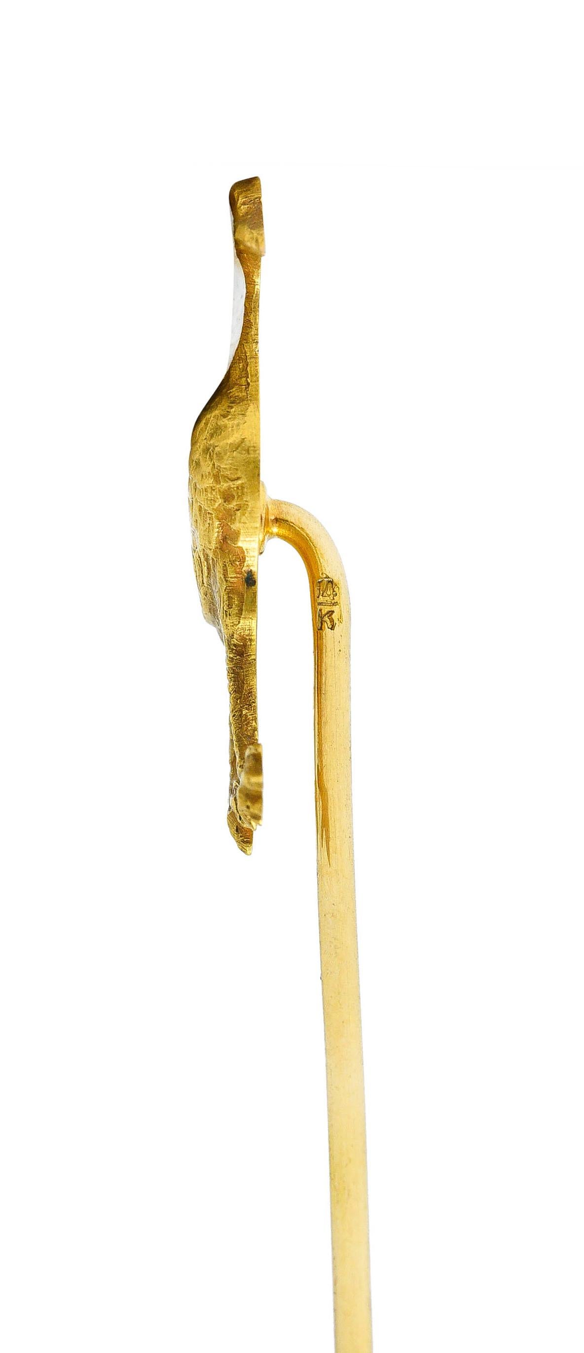 Art Nouveau Ruby 14 Karat Gold Quail Stickpin In Excellent Condition In Philadelphia, PA