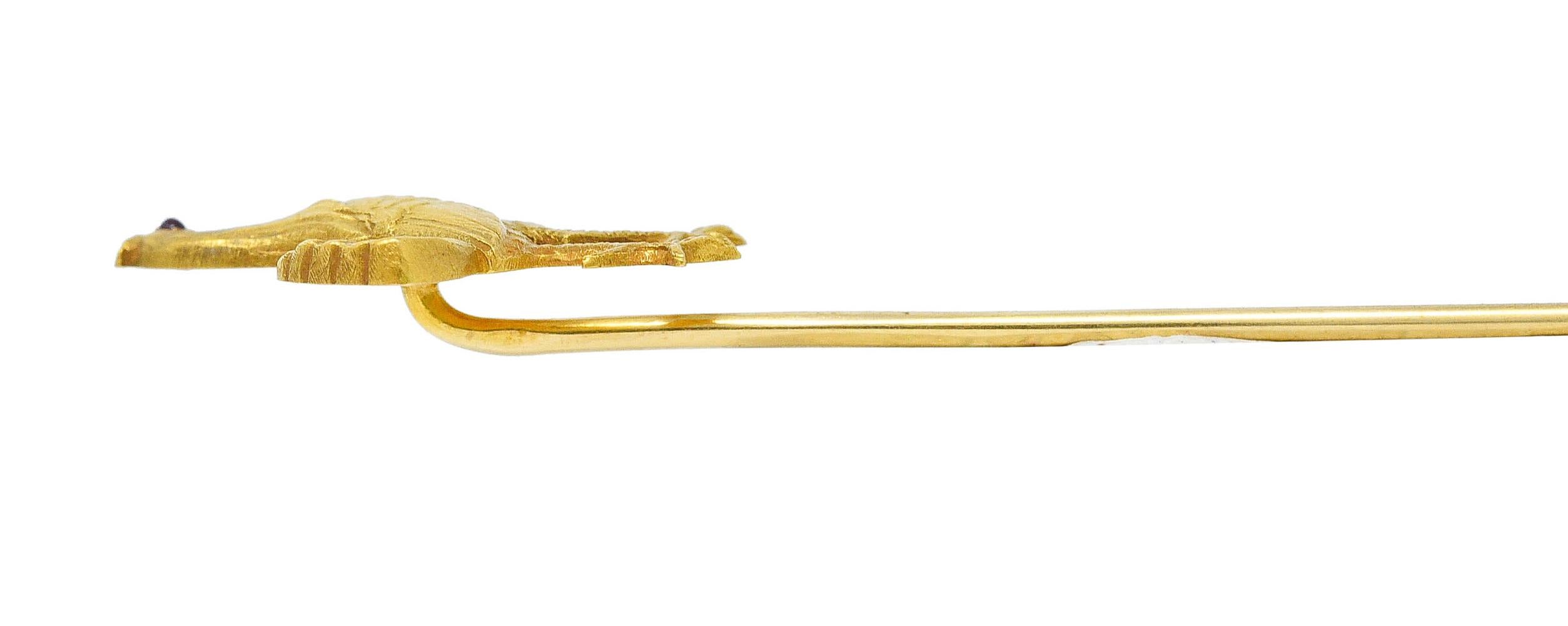 Women's or Men's Art Nouveau Ruby 14 Karat Gold Quail Stickpin