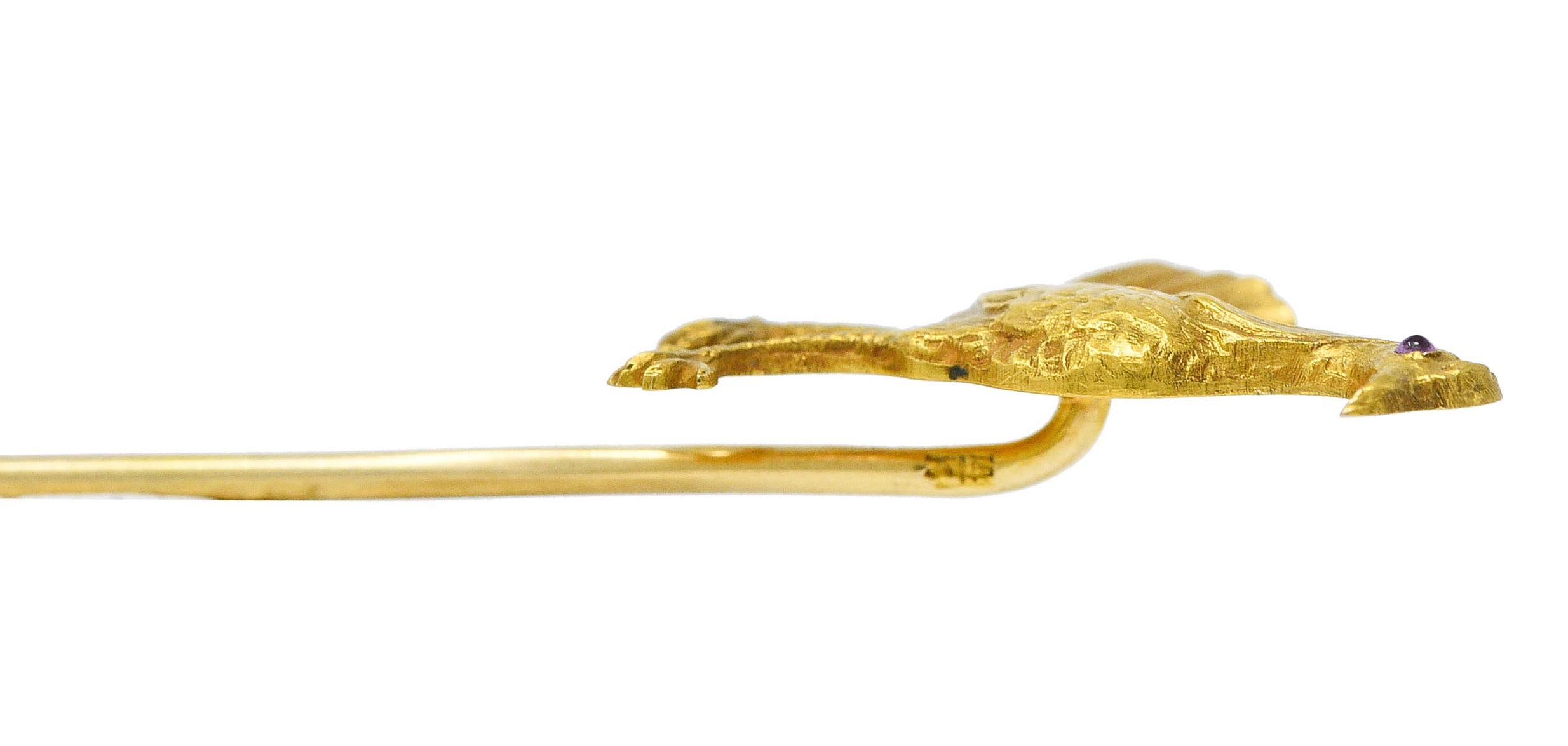 Art Nouveau Ruby 14 Karat Gold Quail Stickpin 1