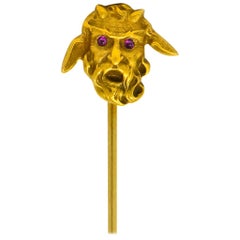 Art Nouveau Ruby 14 Karat Gold Satyr Stickpin