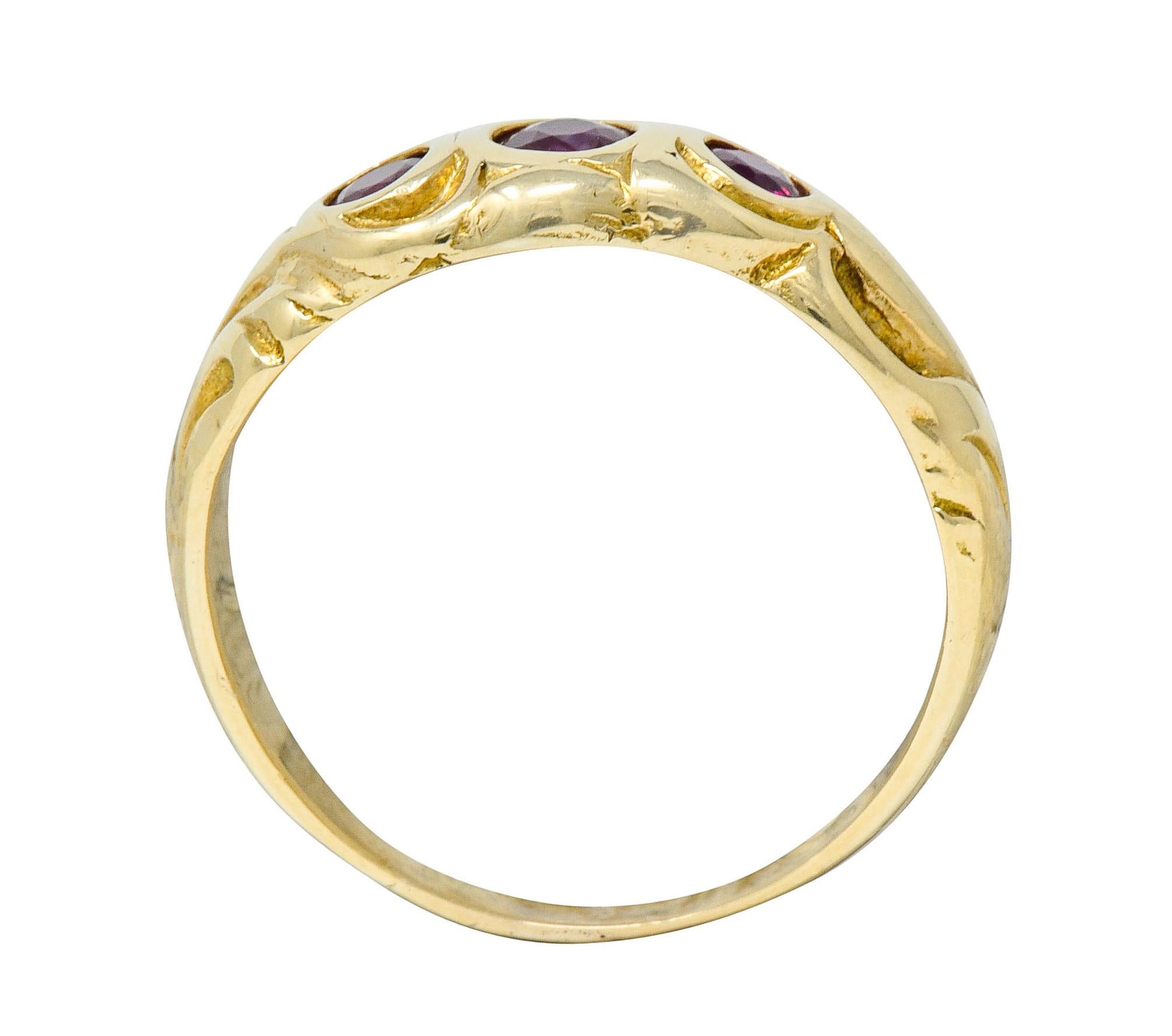 Art Nouveau Ruby 14 Karat Gold Three-Stone Band Ring 3