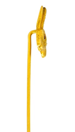 Art Nouveau Ruby 14 Karat Yellow Gold Rabbit Stickpin